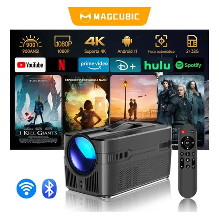 Projetor Portátil Magcubic Hy450c 1080p Hd 4k Android Smart Tv 900 Ansi Wi-fi Bt, Função De Foco Automático, Cinema Em... Preto 127/220v