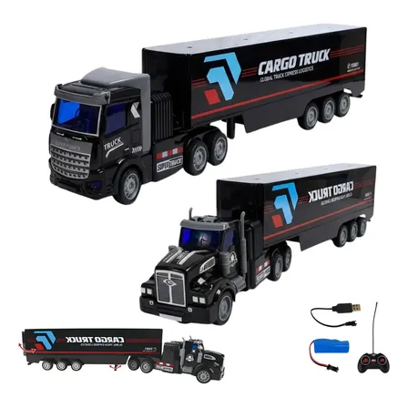 Carrinho Controle Remoto Caminhão Cargo Truck Recarregável Preto Cabine 2
