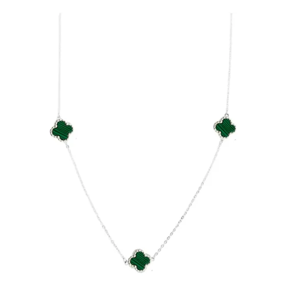 Colar Trevos Preto Ônix 50cm Homens E Mulheres Prata 925 Cor Verde