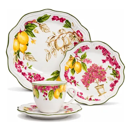 Jogo De Mesa Posta 18 Peças Pratos Cerâmica Imperial Scalla