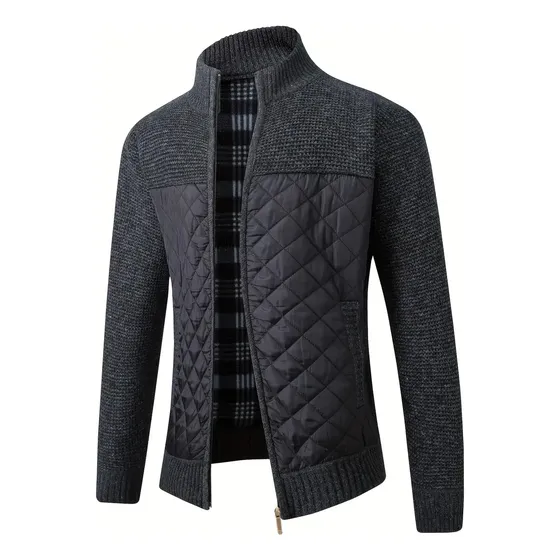 Casaca Abrigo De Hombre Cuello Alto Tejido Elegante