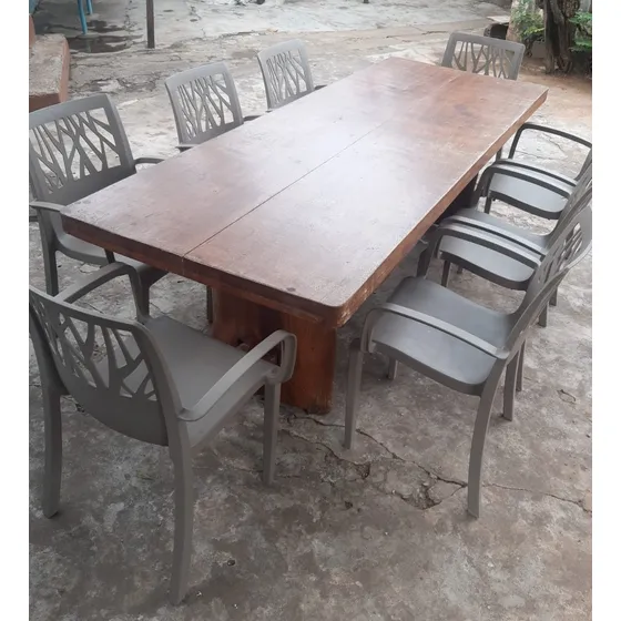 Mesa Rústica Angelim 2,50m X 90cm C/ 8 Cadeiras Poltronas