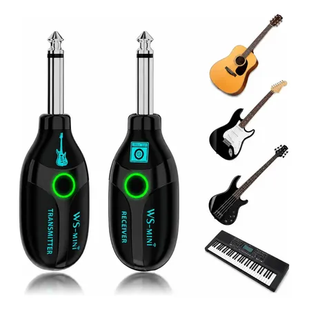 Transmissor Receptor Sem Fio P10 Para Guitarra Baixo Violão Instrumentos Musicais Adaptador Áudio Guitar Link Cabo P10 Sem Fio Para E Amplificador LED Fio Verde