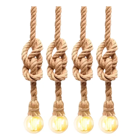 Kit 4 Luminária Pendente Design Rustico Retrô Corda Sisal 127/220v