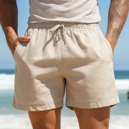 Bermuda Linho Mauricinho Premium Masculina Short Verão Praia Bege Lisa G