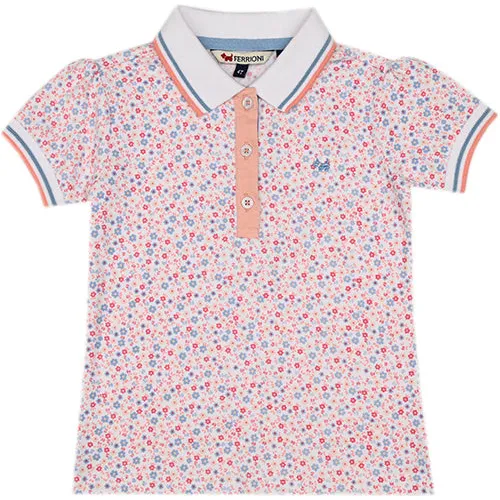 Playera Polo Ferrioni Para Niña Color Rosa Y Blanco
