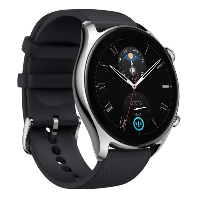 Smartwatch Amazfit New GTR 4 NEW display de 1.45" con correa de silicona color negro y caja color plateado