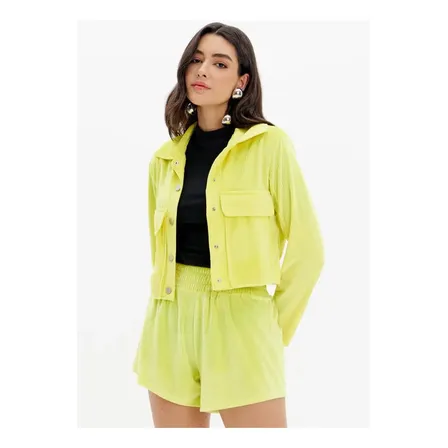 Jaqueta Cropped Com Bolsos Veludo My Favorite