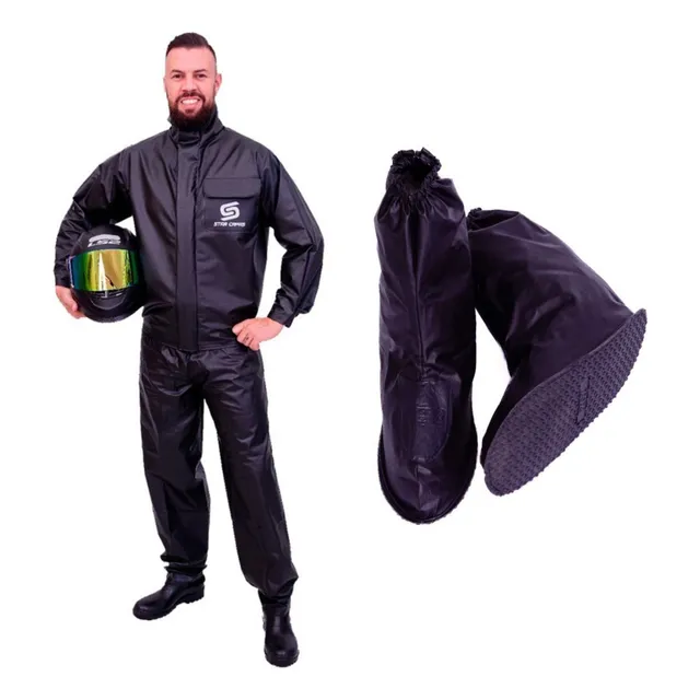 Kit Capa Chuva Motoqueiro Motoboy Impermeável + Polaina Bota