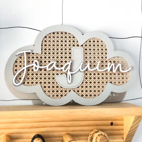 Porta Maternidade Nuvem Palha Rattan Indiana Enfeite Nome