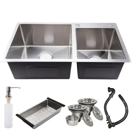 Soft Inox Cuba Dupla Gourmet Aço Inoxidável Luxo Square Escovada 78cm X 43cm Escovado
