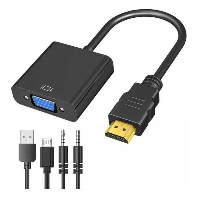 Cable Adaptador Conversor Hdmi A Vga 1080p Full Hd + Aux 3.5
