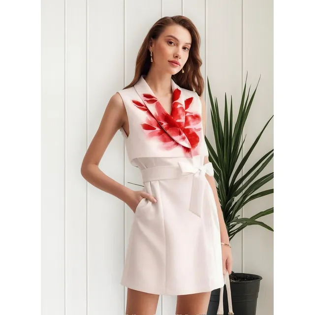 Vestido Con Estampado Floral Y Cinturón, Talla M