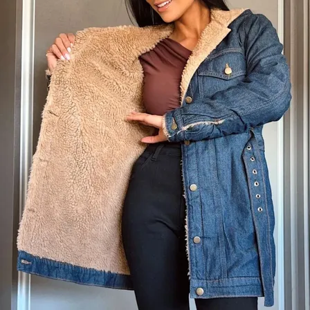 Jaqueta Jeans Forrada Com Capuz Casaco Inverno Parka Grossa Unica P (36) Liso