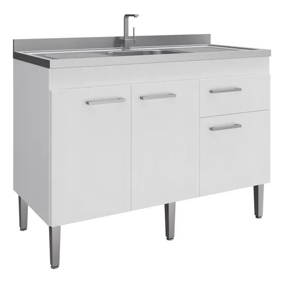 Encimera de cocina sin fregadero, 3 puertas y 1 cajón, color blanco