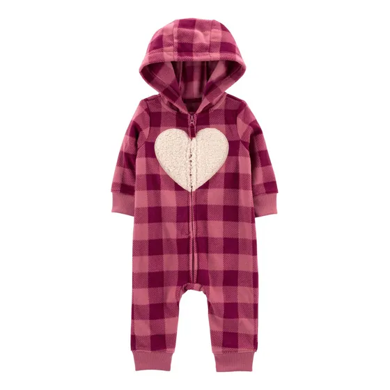 Macacao Bebe Carters Jumpsuit Com Ziper E Touca -xadrez Rosa