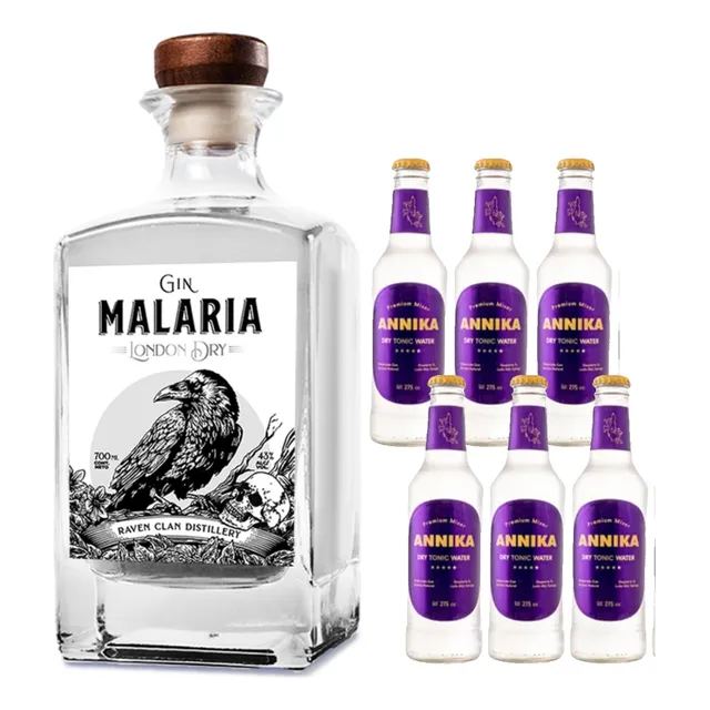 Gin Malaria London Dry 700ml + Tonica Annika 275ml Pack X 6