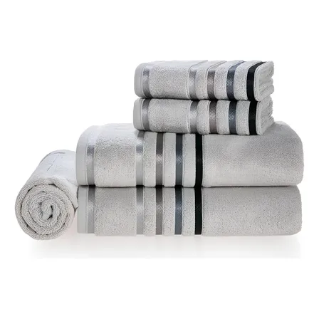 Jogo De Toalhas Banho Lumina 5peças Karsten Algodão Penteado Cor Mineral C/ Cinza - 80152/2 Listras