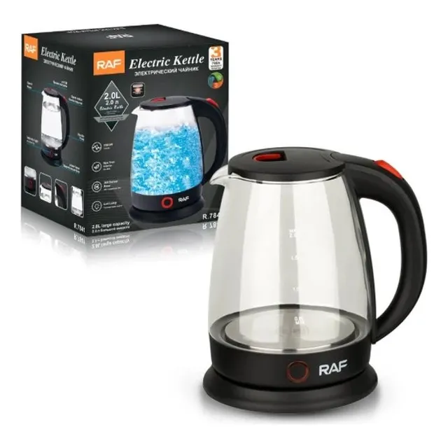 Jarra Eléctrica Vidrio Con Luz Led 2lts Hervidor 1500w Negro