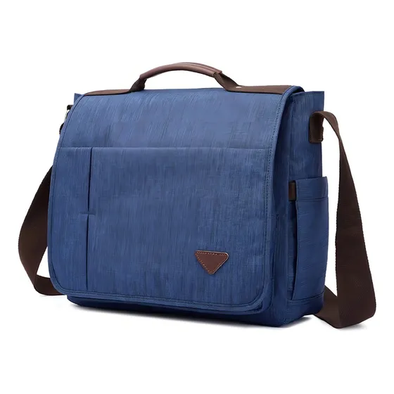Bolsa Pasta Transversal Carteiro Mensageiro Grande Tiracolo Notebook Executiva Masculina Feminina Lona Resistente Detalhes em Couro Zafin Cor Azul
