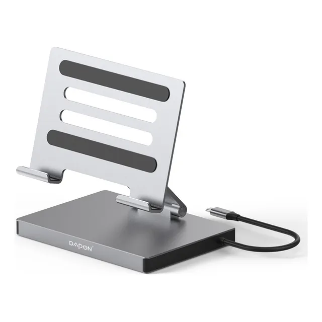 Hub Usb Tipo C Docking 8 En 1 Dapon Station 4K HDMI/USB3.0/SD/TF Soporte Para Tablet, Color Gris Oscuro