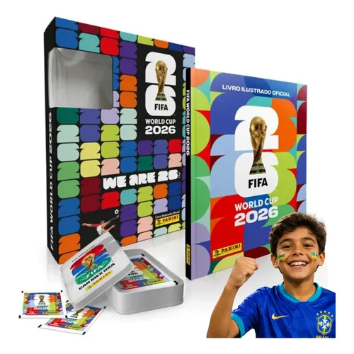 Box 210 Figurinhas Album Capa Dura Lata Pocket Copa Do Mundo