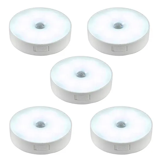 Kit 5 Luminárias Lâmpada Led Recarregável Sensor De Presença Claridade 8 Leds Fácil Instalação Ideal Para Casa Loja Cozinha Quarto Armário Guarda Roupa