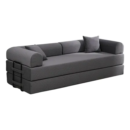 Sofá Cama 3 Lugares Retrátil Reclinável Multifuncional 200m Cinza Veludo Cotelê