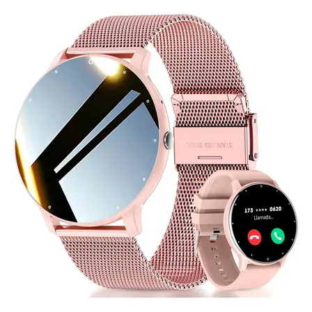 Mertto Zl02 Rosa 1,39 Pulseira Aço/silicone Mesh Smartwatch Branco