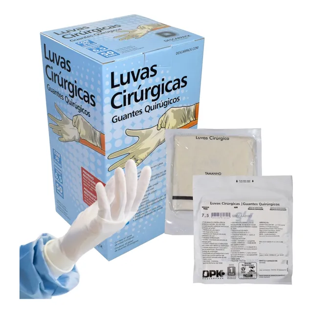 Luva Cirúrgica Estéril Látex Com Pó 50 Pares 100 Unidades