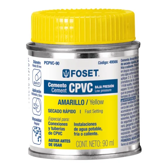 Pegamento Para Cpvc Baja Presión Bote 90ml Foset 49566
