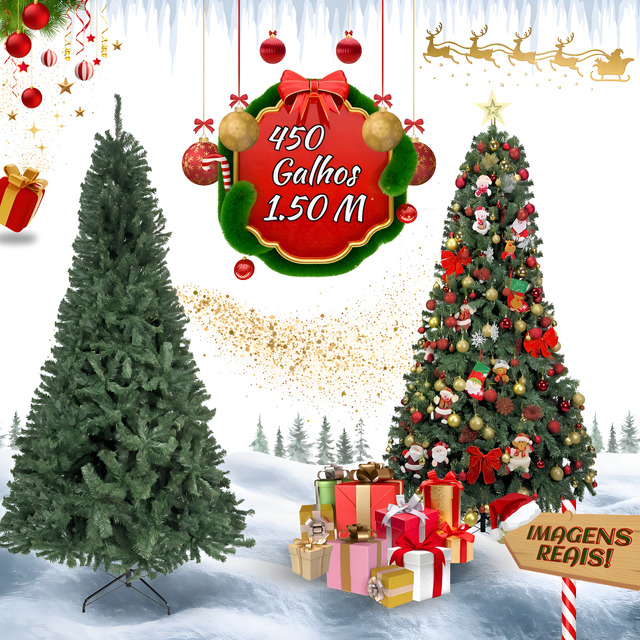 Árvore De Natal Pinheiro Canadense Luxo 1,50m 450 Galhos Tradicional Verde Imperial Premiu... Árvore De Natal Pinheiro Canadense Luxo 1,50m 450 Galhos Tradicional Verde Imperial Premiu...