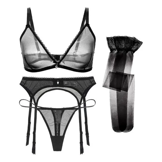 Conjunto De Lencería Sexy Con Sujetador Transparente Y Bikin