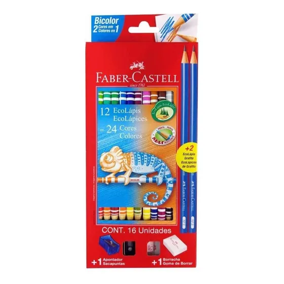 Lapis Cor 12un=24cores Bicolor C/kit Faber