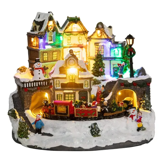 Decoración De Casa De Pueblo Navideño, Luces Led Colo...