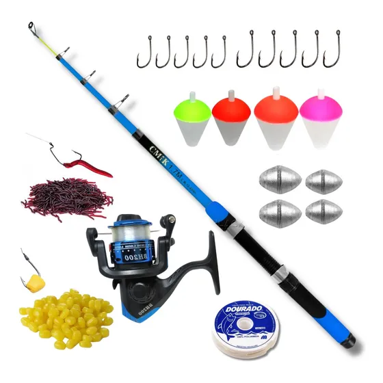 Kit Pesca Barato Completo Vara E Molinete Linha + Acessórios