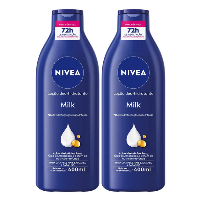 2 Loção Nivea Body Milk Hidratante Pele Seca Extrasseca Neutra