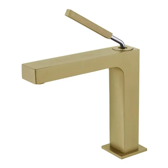 Grifo Lavabo Dorado Cepillado Montado Cubierta Baño Laton :