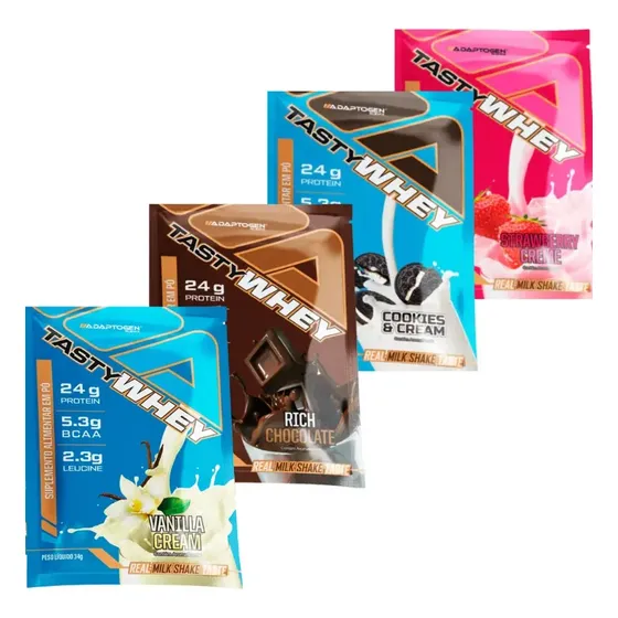 Kit 4 Unidades Tasty Whey 3w Gourmet Sachê De 34g Adaptogen Sabor Variados