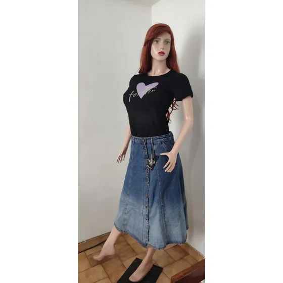Falda Larga De Jeans Tela Rígida 