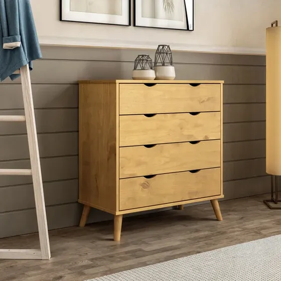 Cómoda Madera Maciza Cajonera 4 Cajones Dormitorio Color Marrón