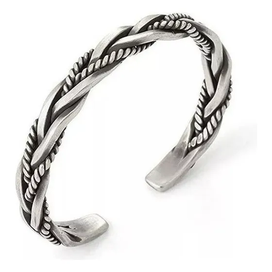 Hombres 925 Plata Hecha A Mano Trenzado Aberto Brazalete