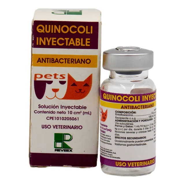 Reveex Quinocoli 10ml Enrofloxacina Inyectable Uso Vet