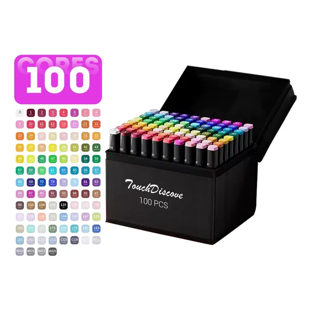 Conjunto Caneta Marcador Canetinha Ponta Dupla 100cores Kit