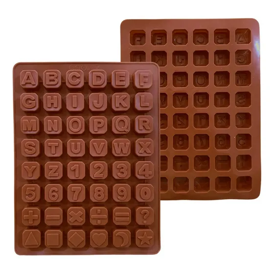 Forma Silicone Confeitar Chocolate Letras Símbolos Números