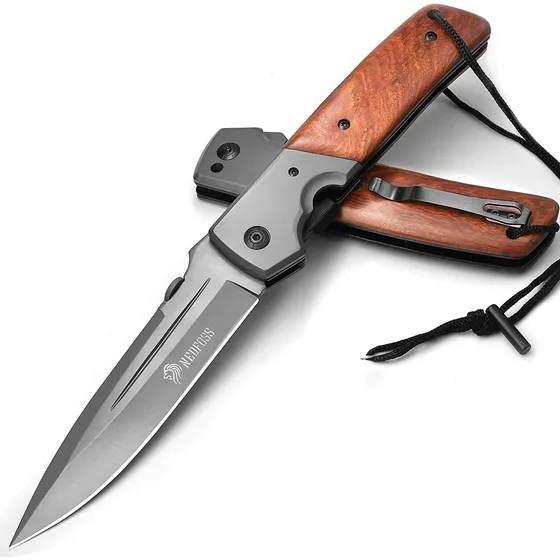 Cuchillo De Caza, Mango De Madera/plegable/hoja De 5 In