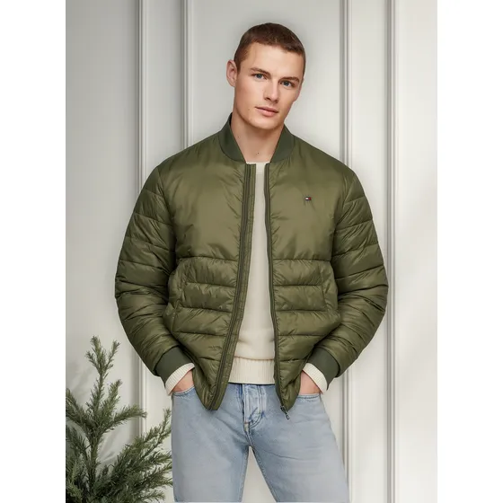 Chaqueta Verde Bomber Acolchada Repelente Al Agua Tommy Hilfiger