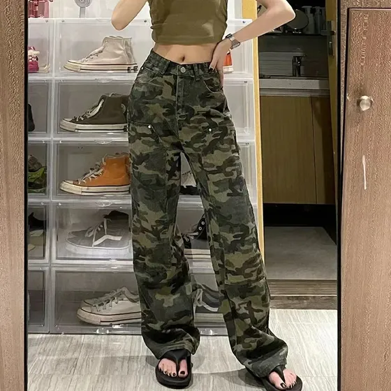 Vaqueros Cargo De Camuflaje Para Mujer, Estilo Hip Hop, Esti