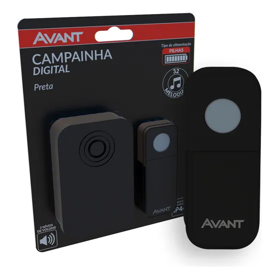 Campainha Digital Sem Fio Pilha Residencial Avant Wireless Cor Preto 127/220V