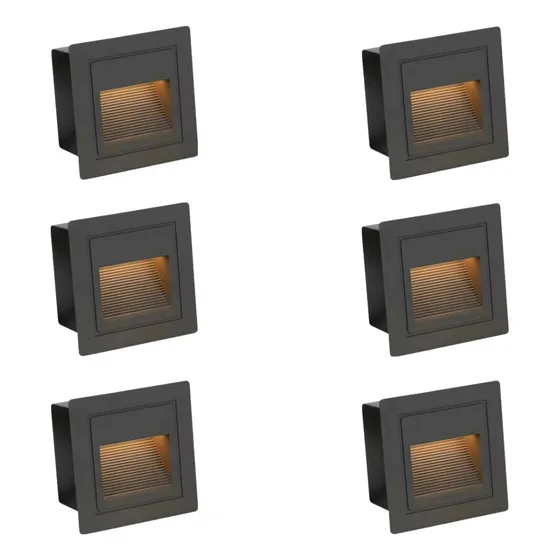 6 Balizador Embutir Externo Preto Mini De Parede Escada  3w